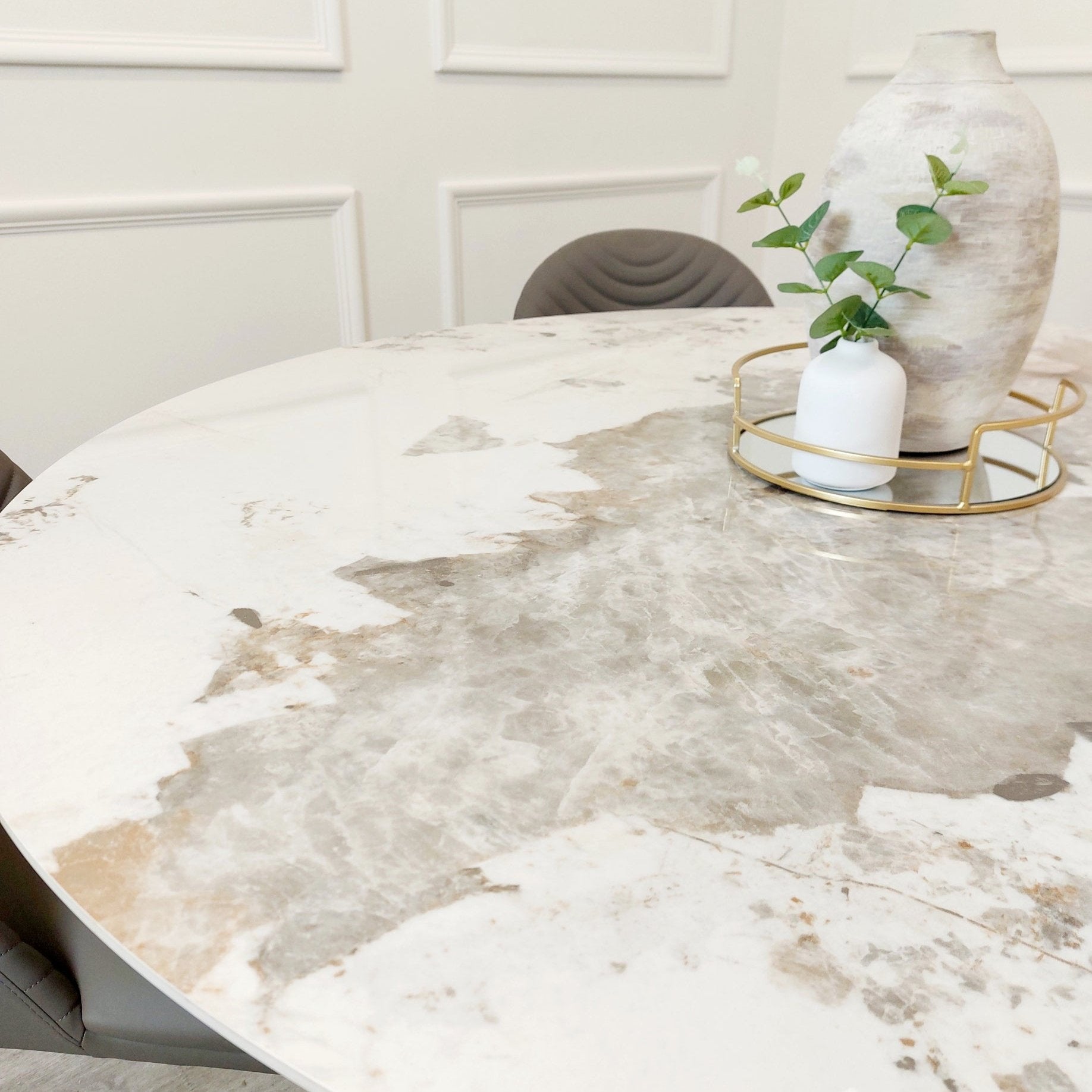 Nero Gold 1.3 Round Dining Table with Sintered Stone Top - Mirror4you